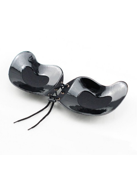 A-G Cup Front Rope Gather Strapless Invisible Bra - DD Black