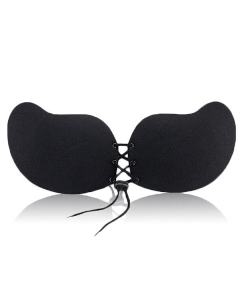 A-G Cup Front Rope Gather Strapless Invisible Bra - DD Black