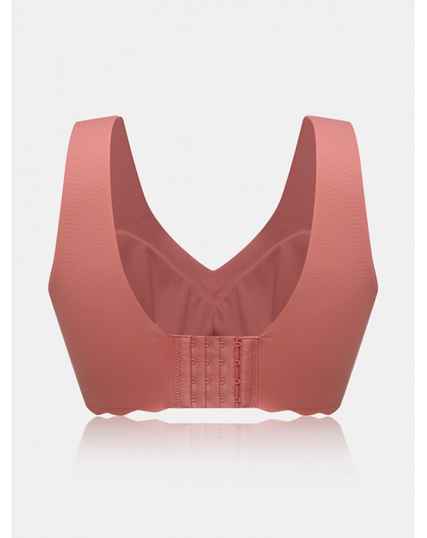 Plus Size Women Solid Seamless Wireless Elastic Th...