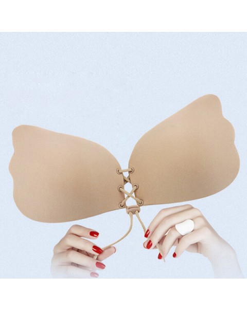 A-G Cup Front Rope Gather Strapless Invisible Bra - DD Black
