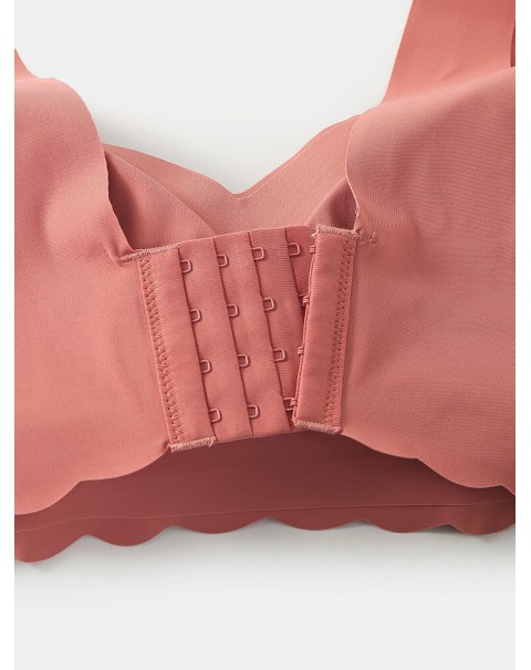 Plus Size Women Solid Seamless Wireless Elastic Thin Back Closure Sleep Bra - Pink 10
