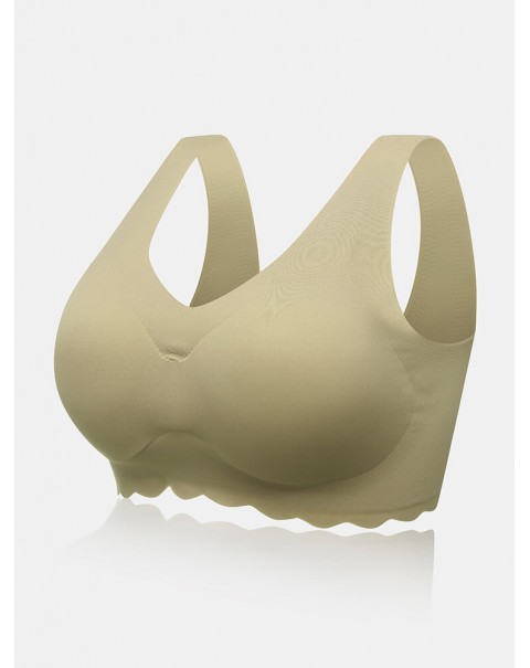 Plus Size Women Solid Seamless Wireless Elastic Thin Back Closure Sleep Bra - Pink 10