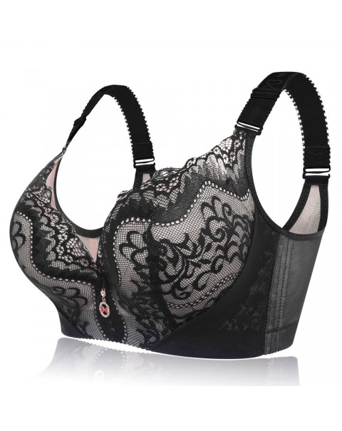 Lace Adjustable Gather Memory Metal Wire Bra - DD 44 Black Lace