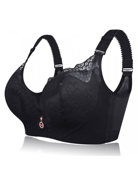 Lace Adjustable Gather Memory Metal Wire Bra - DD 44 Black Lace