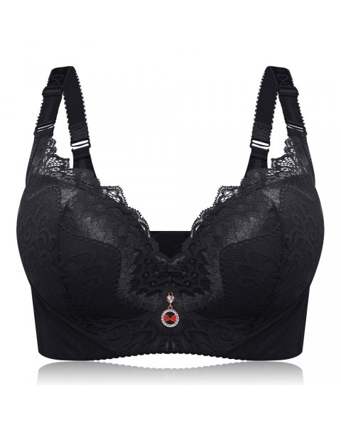 Lace Adjustable Gather Memory Metal Wire Bra - DD 44 Black Lace