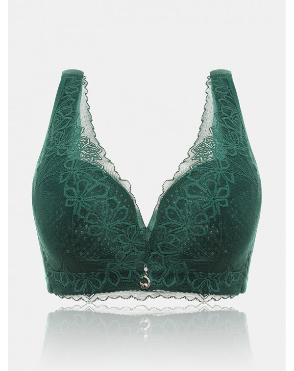 Women Wireless Lace Solid Lightly Lined Breathable...