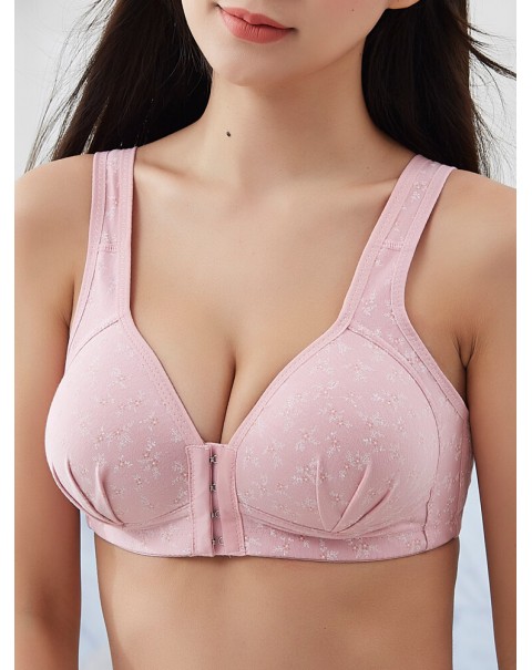 Push Up Front Buckle Wire Free Full Coverage Comfortable Vest Bra - B 38 Watermelon Red