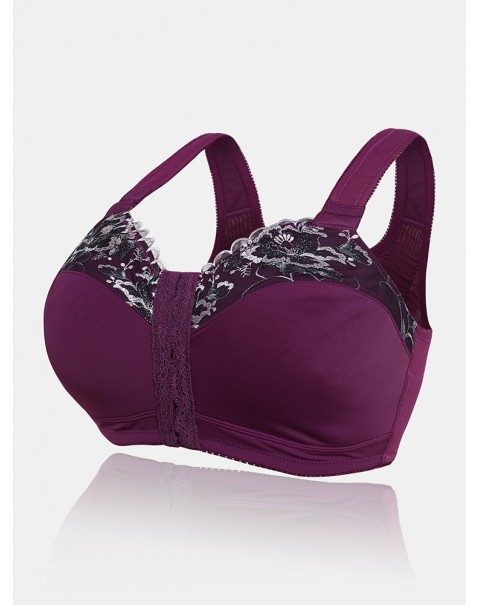 Floral Lace Wireless Plus Size Wireless Full Coverage Posture Bra - White C