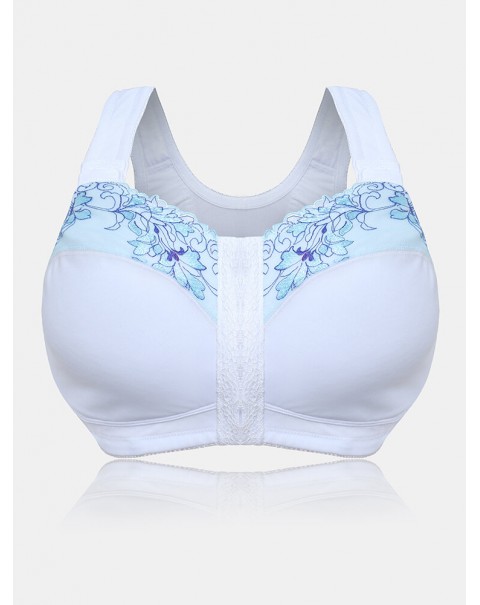 Floral Lace Wireless Plus Size Wireless Full Coverage Posture Bra - White C
