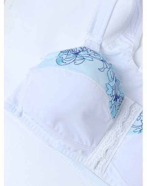 Floral Lace Wireless Plus Size Wireless Full Coverage Posture Bra - White C