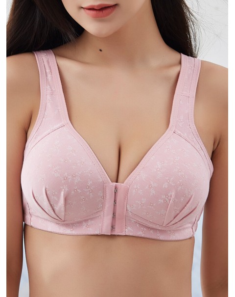 Push Up Front Buckle Wire Free Full Coverage Comfortable Vest Bra - B 38 Watermelon Red