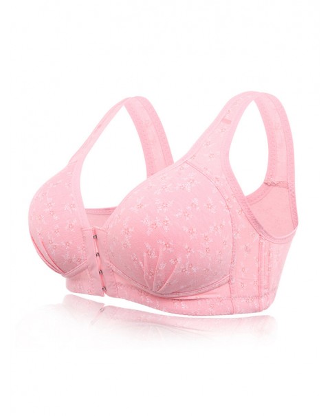 Push Up Front Buckle Wire Free Full Coverage Comfortable Vest Bra - B 38 Watermelon Red