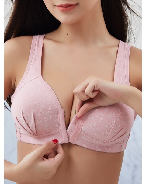 Push Up Front Buckle Wire Free Full Coverage Comfortable Vest Bra - B 38 Watermelon Red