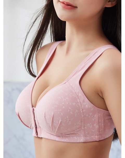 Push Up Front Buckle Wire Free Full Coverage Comfortable Vest Bra - B 38 Watermelon Red