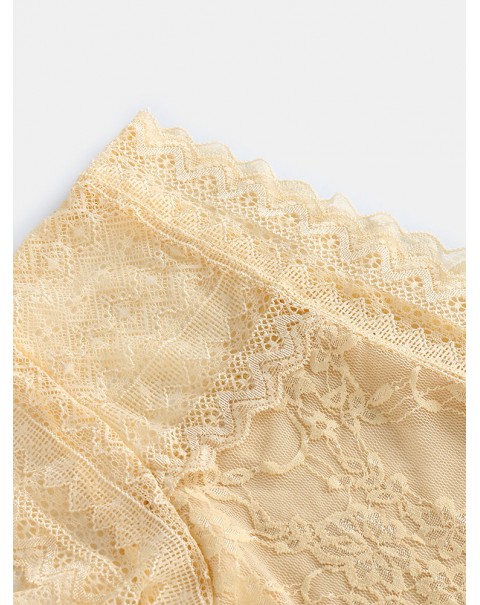 Women Floral Lace See Through Breathable High Waisted Panties - Red 6