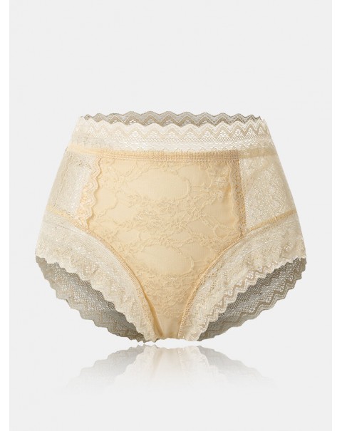 Women Floral Lace See Through Breathable High Waisted Panties - Red 6