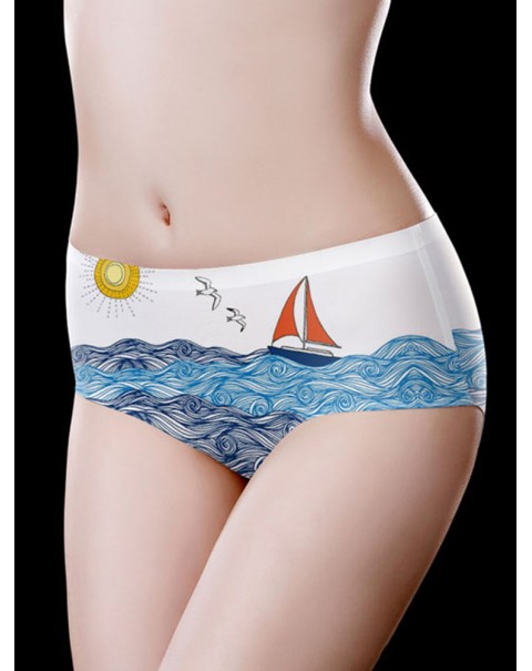 Low Waist Seamless Ice Silk Printed Comfy Briefs - 6 White