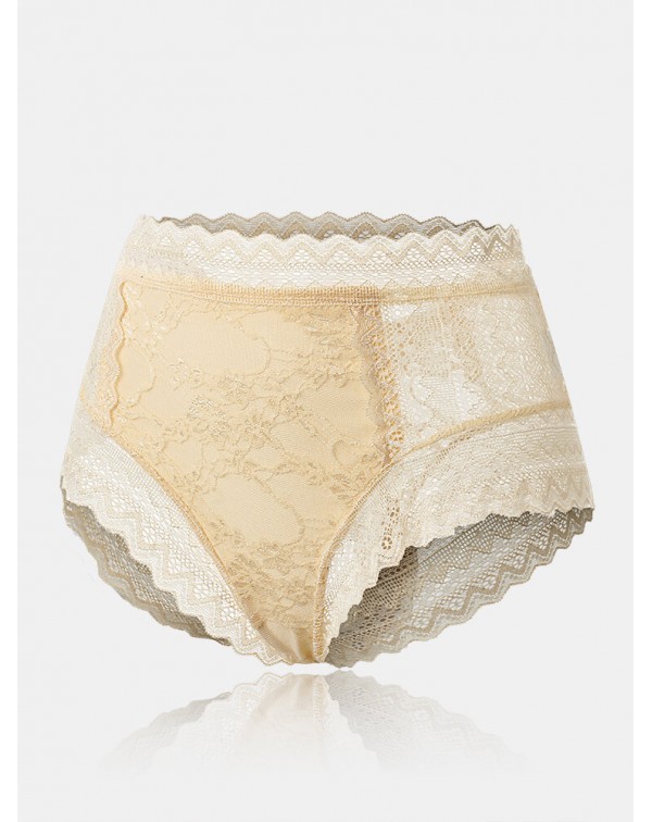 Women Floral Lace See Through Breathable High Wais...