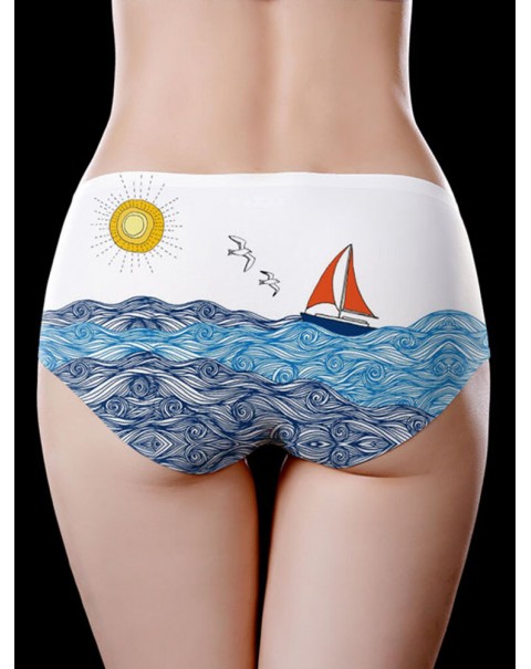 Low Waist Seamless Ice Silk Printed Comfy Briefs - 6 White
