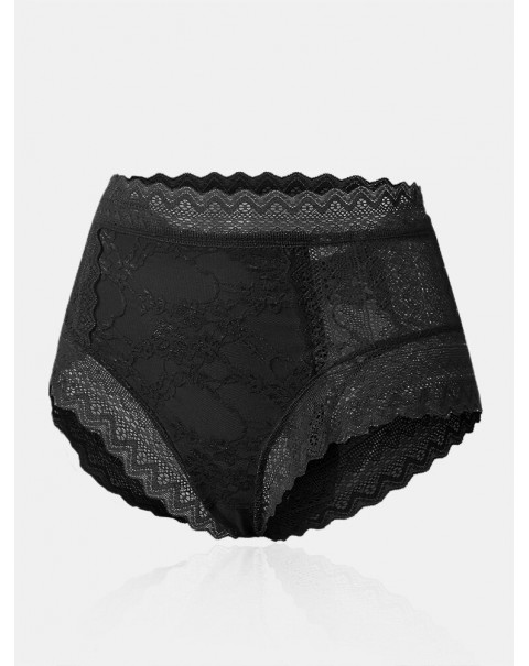 Women Floral Lace See Through Breathable High Waisted Panties - Red 6