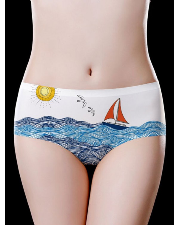 Low Waist Seamless Ice Silk Printed Comfy Briefs -...