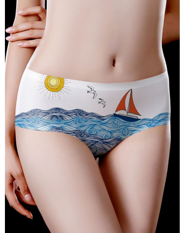 Low Waist Seamless Ice Silk Printed Comfy Briefs -...