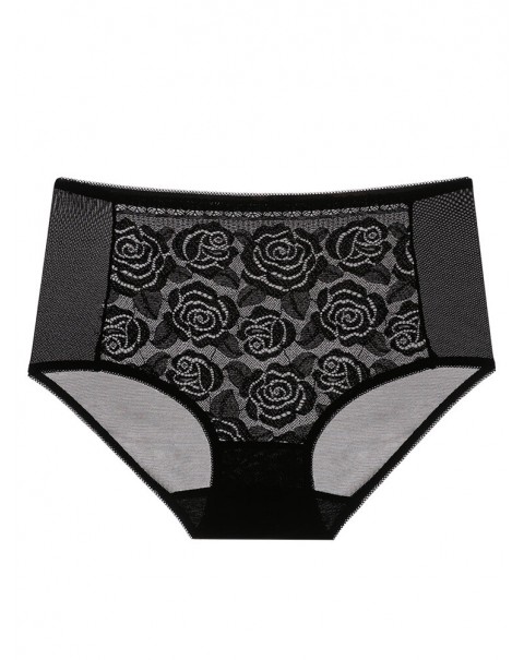 Women Underwear Plus Size Floral Embroidery Lace-trim Mid Waist Mesh Panties - 10 Beige