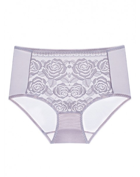 Women Underwear Plus Size Floral Embroidery Lace-trim Mid Waist Mesh Panties - 10 Beige