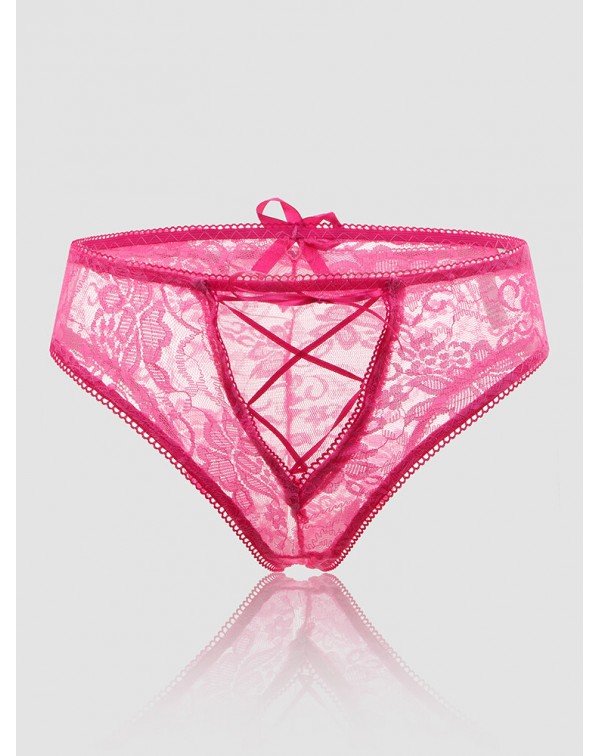 Women Floral Lace See Through Open Crotch Bowknot ...