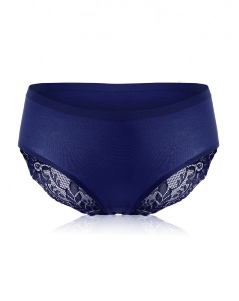 Seamless Lace Stitching Silk Comfy Low Waist Women Panties - 6 Black
