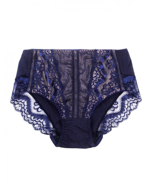Plus Size Lace-trim Mid Waist Comfortable Briefs -...