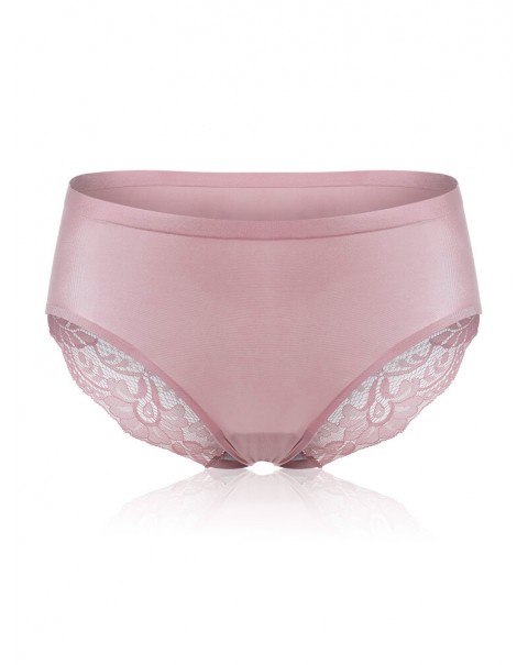 Seamless Lace Stitching Silk Comfy Low Waist Women Panties - 6 Black