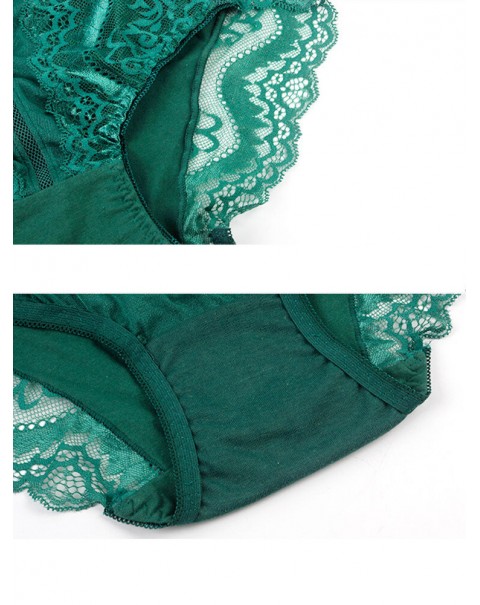 Plus Size Lace-trim Mid Waist Comfortable Briefs - 18 Army Green