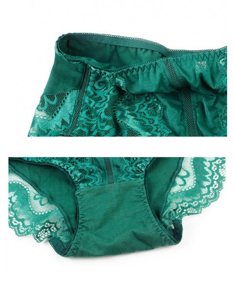 Plus Size Lace-trim Mid Waist Comfortable Briefs - 18 Army Green