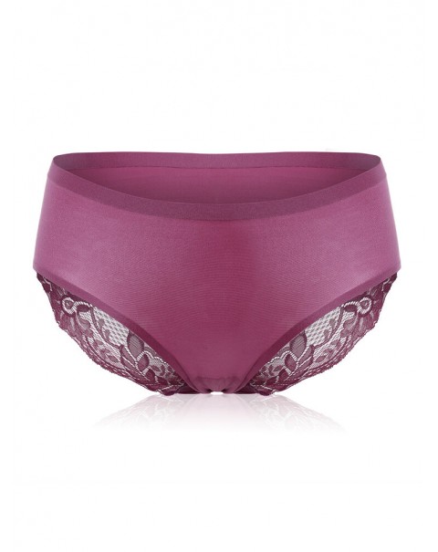 Seamless Lace Stitching Silk Comfy Low Waist Women Panties - 6 Black