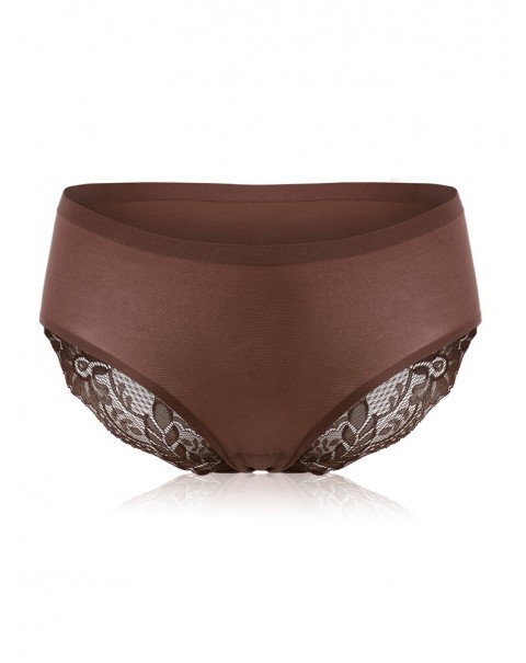 Seamless Lace Stitching Silk Comfy Low Waist Women Panties - 6 Black