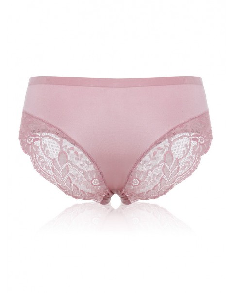 Seamless Lace Stitching Silk Comfy Low Waist Women Panties - 6 Black