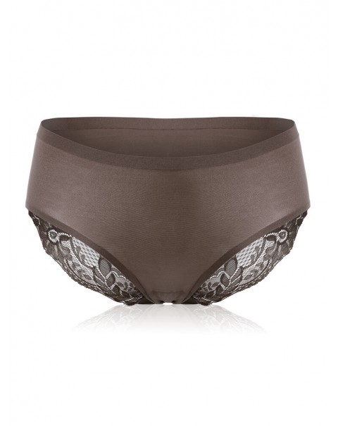 Seamless Lace Stitching Silk Comfy Low Waist Women Panties - 6 Black