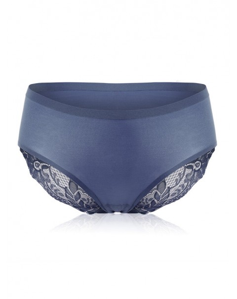 Seamless Lace Stitching Silk Comfy Low Waist Women Panties - 6 Black