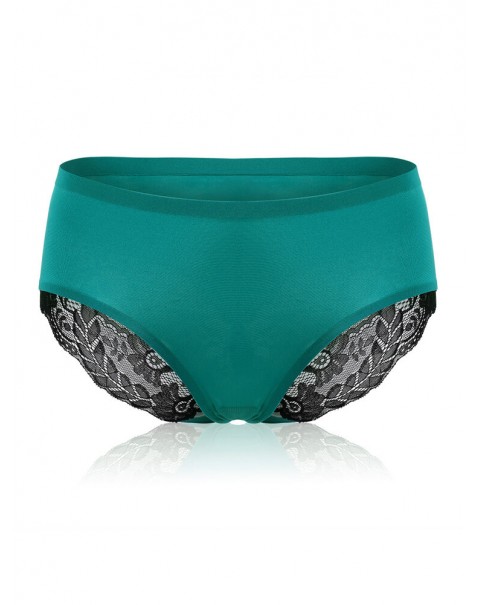 Seamless Lace Stitching Silk Comfy Low Waist Women Panties - 6 Black