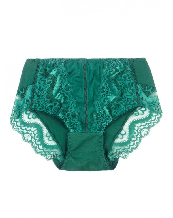 Plus Size Lace-trim Mid Waist Comfortable Briefs -...