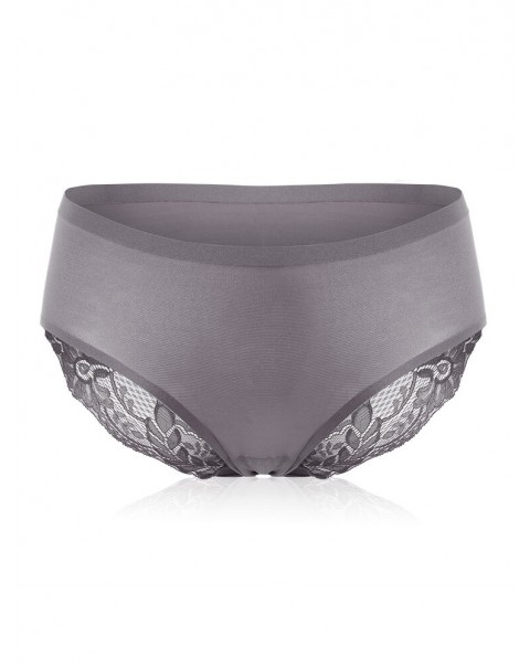 Seamless Lace Stitching Silk Comfy Low Waist Women Panties - 6 Black