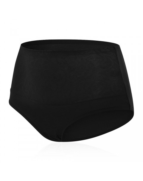 Plus Size Hip Up Waist Slim High Waist Jacquard Soft Cotton Briefs - 10 Black