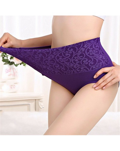 Plus Size Hip Up Waist Slim High Waist Jacquard Soft Cotton Briefs - 10 Black