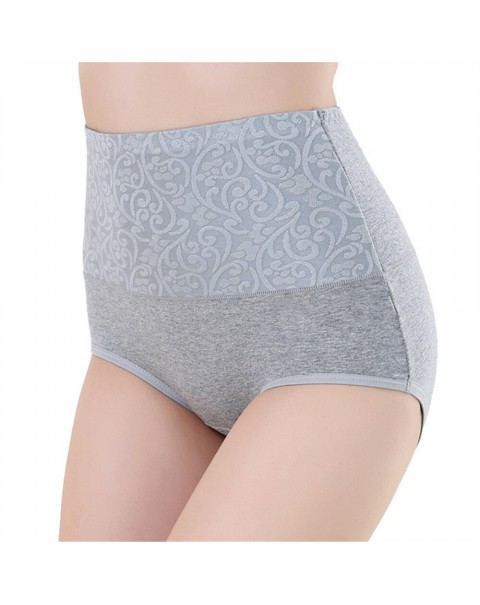 Plus Size Hip Up Waist Slim High Waist Jacquard Soft Cotton Briefs - 10 Black