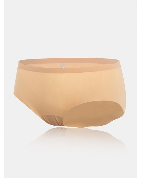 Women Seamless Elastic Solid Color Soft Comfy Mid Waist Panties - Nude 6