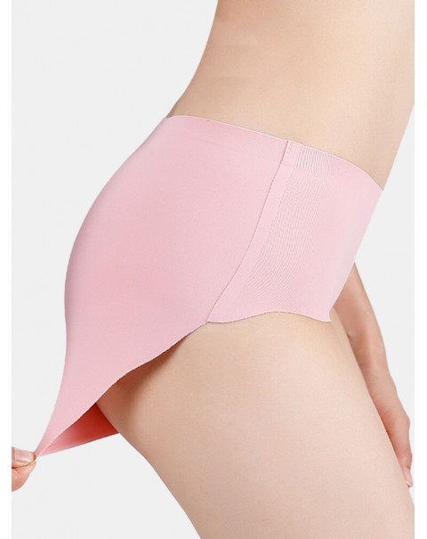Women Seamless Elastic Solid Color Soft Comfy Mid Waist Panties - Nude 6
