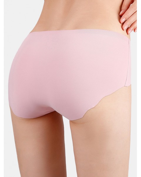 Women Seamless Elastic Solid Color Soft Comfy Mid Waist Panties - Nude 6