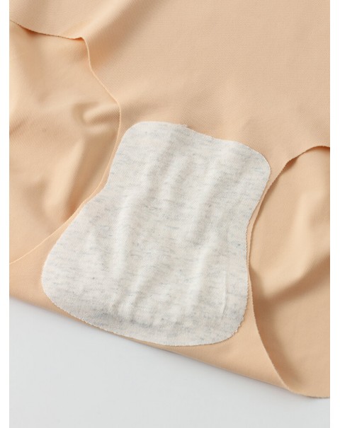 Women Seamless Elastic Solid Color Soft Comfy Mid Waist Panties - Nude 6