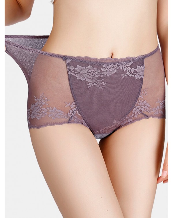 Women Translucent Lace See Through High Waist Thin...
